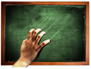 human hand scratching fingernails on a green chalkboard