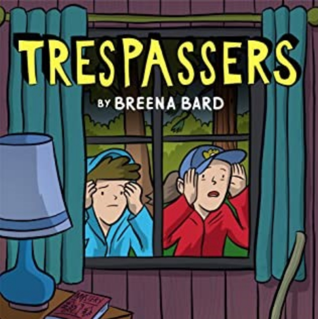 cartoon image of two boys looking into a curtained window